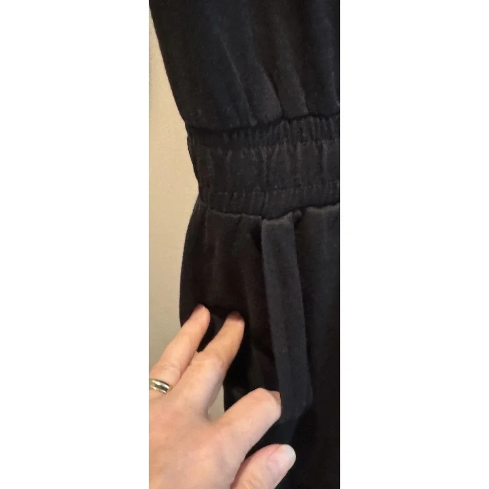 Anrabess Black Elastic‎ Waist Wide Crop Leg Short Sleeve Knit Jumpsuit L NEW